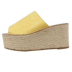 Yellow Faux Suede Open Toe Espadrille Platform Wed